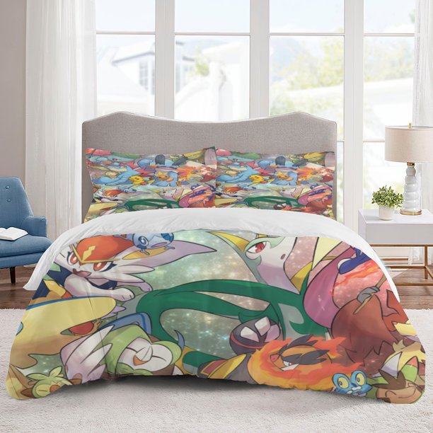 Poke mon Bedding Sets Cartoon Duvet Cover Lightweight 3 Piece Bet Sets for Kids Boys Girls