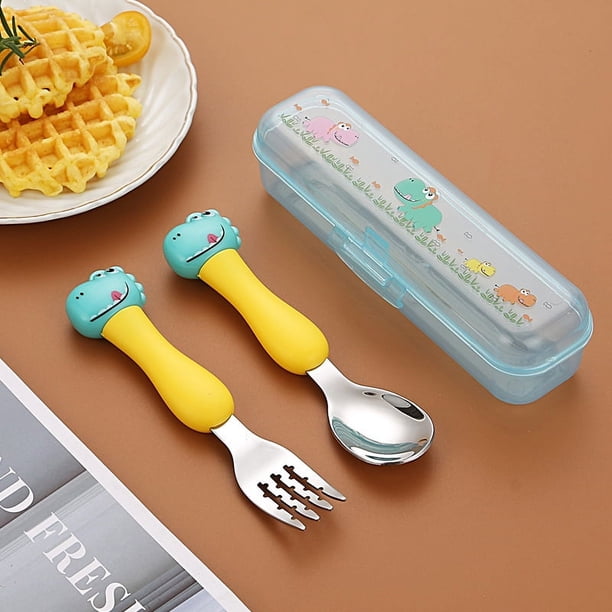 304 Stainless Steel Dinosaur Baby Children's Portable Tableware Cartoon Spoon Fork Learning Training Chopsticks Fork Spoon Set