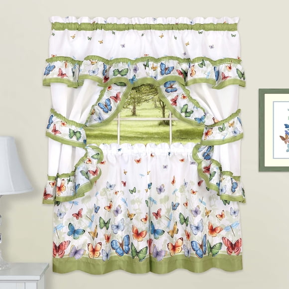 Juego de cortinas ACHIM con estampado de mariposas verdes tipo cabaña