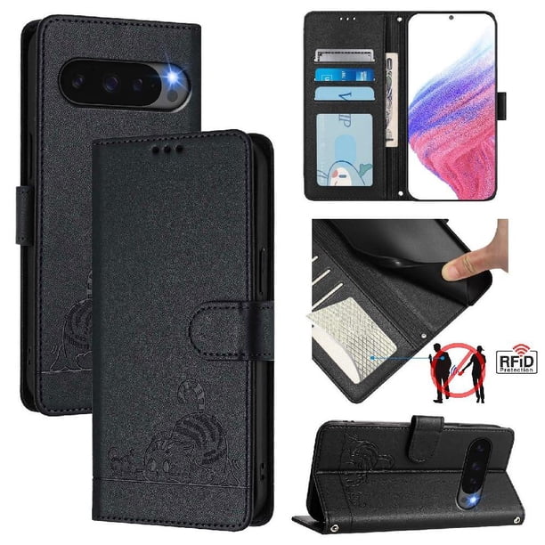 Funda tipo cartera FOXDOCK para Google Pixel 10 Pro 5G con soporte, ranuras, RFID, diseño de gato