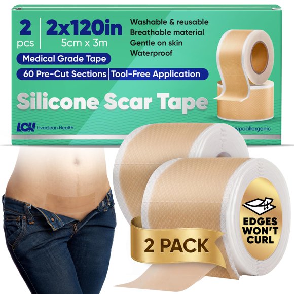 Cinta de silicona para cicatrices Livaclean Health 5 cm × 3 m, paquete de 2, lavable