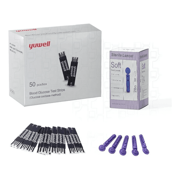 TOPMEDIC | 50 Cintas Tiras Reactivas 50 Lancetas para Glucómetro Yuwell 582