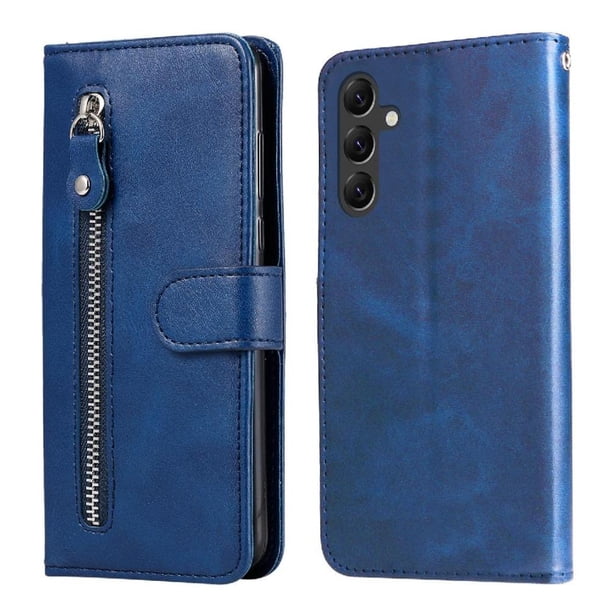 Funda tipo cartera para Samsung Galaxy A15 con bolsillo con cremallera y ranuras para tarjetas – Función de soporte Azul