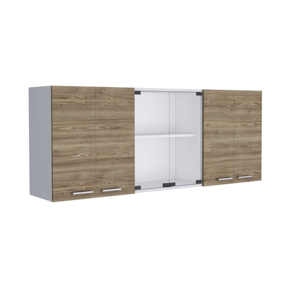 Mueble de Cocina Mural Miel Y Blanco 6 Puertas 1.5 vidrio Blanco y Miel
