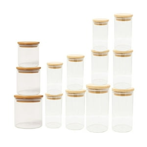 Genérico - Set 13 Frascos Contenedores Tarros Vidrio Con Tapa Bambu