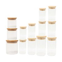 Genérico - Set 13 Frascos Contenedores Tarros Vidrio Con Tapa Bambu
