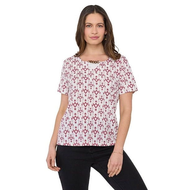 Polera Mujer Full Print Joya Carey Rosado Tribal Corona