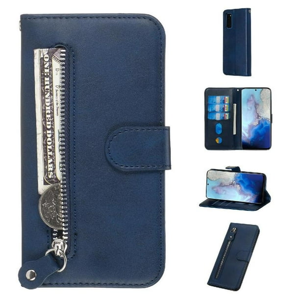 Funda con Cremallera para Samsung Galaxy S20 5G, Carcasa Cartera de Cuero PU con Soporte y Tarjetero