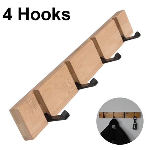 Perchero de pared moderno, perchero de madera, perchero plegable de bambú con 4/5 ganchos móviles para chaquetas, abrigos, bufandas, bolsos y más.