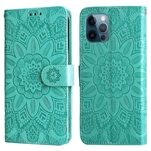 Funda Tipo Cartera Foxdock Para Iphone 12 Mini , Diseño Girasol En Relieve, Cuero Pu, Cierre Magnético, Soporte Y Tarjetero