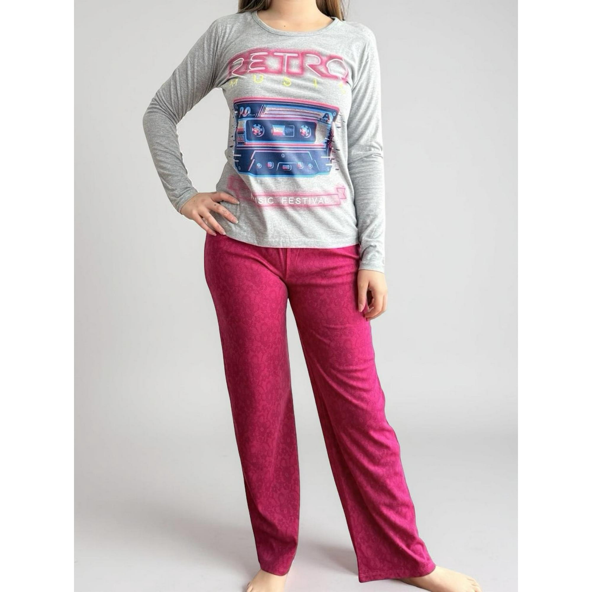 Tiare - Pijama Mujer Algodón Retro Music Gris M
