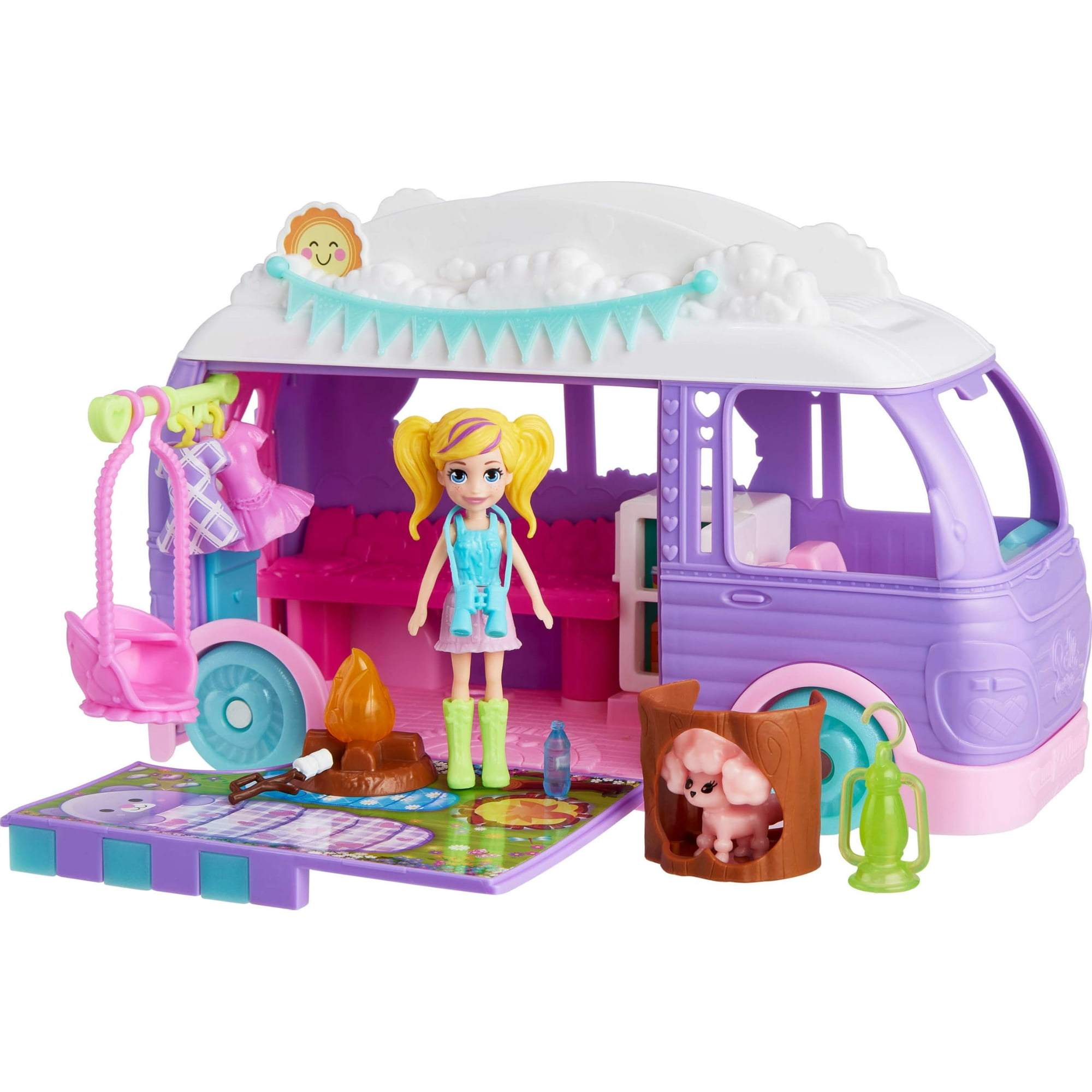Autocaravana Playset Polly Pocket Glamping Con Muñeca Y Mascota