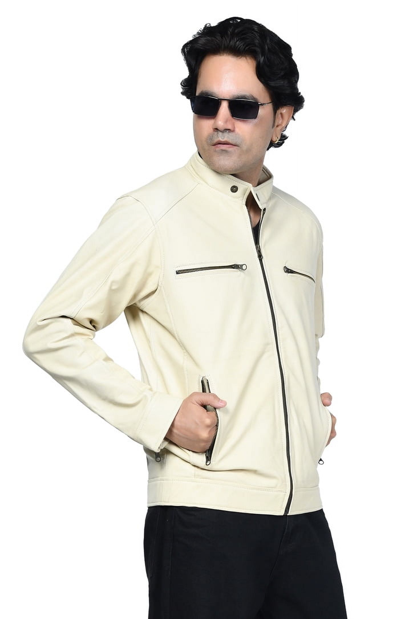 Chaqueta Cuero Sharo Classic Leather Ivory Hombre