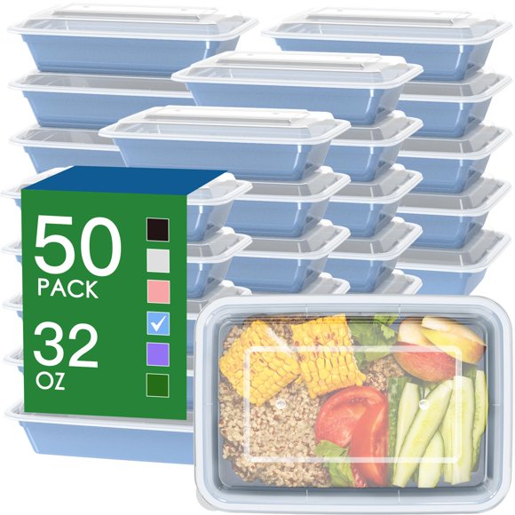 Recipientes Dealusy para preparación de comidas, 32 oz (950 ml), reutilizables, 50 unidades, color azul