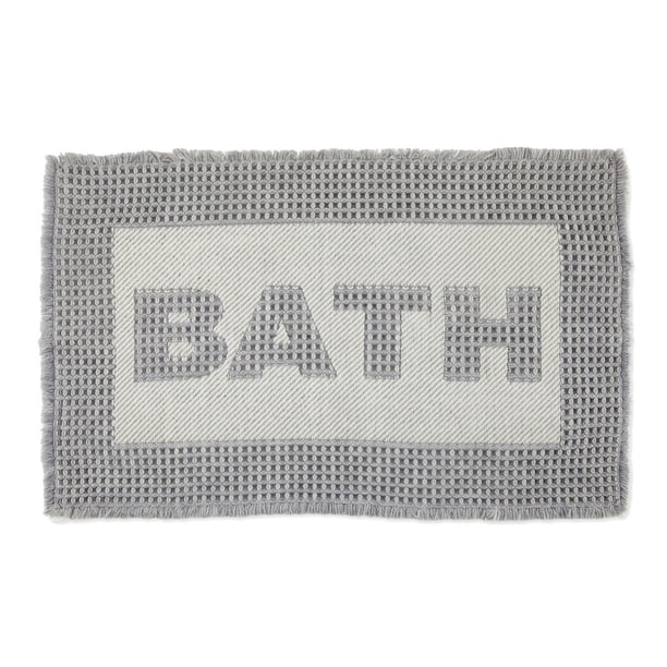 REGALWOVEN Alfombra de Baño de Waffle, Alfombras de Baño Boho Antideslizantes Lavables Absorbentes Decoración de Baño de Granja para Ducha, Tina y Lavabo Gris Blanco 30" x 18"