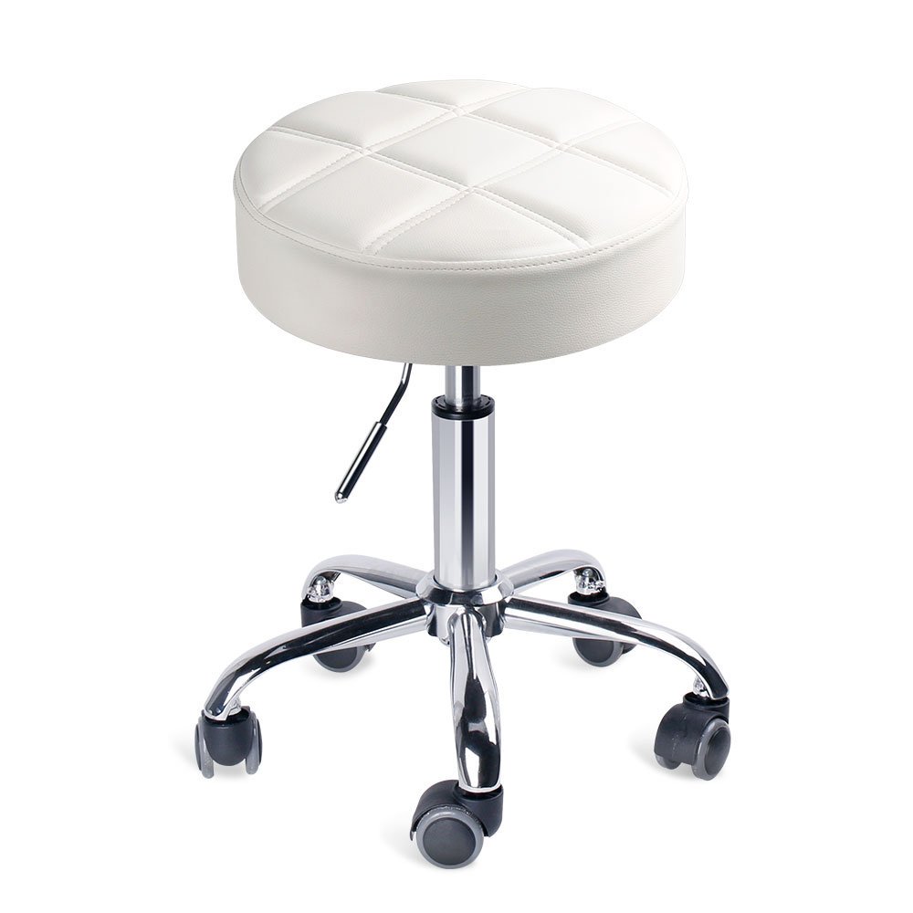 Leopard Outdoor Products - Taburete Con Ruedas Leopard Redondo Ajustable Work Medical, Blanco