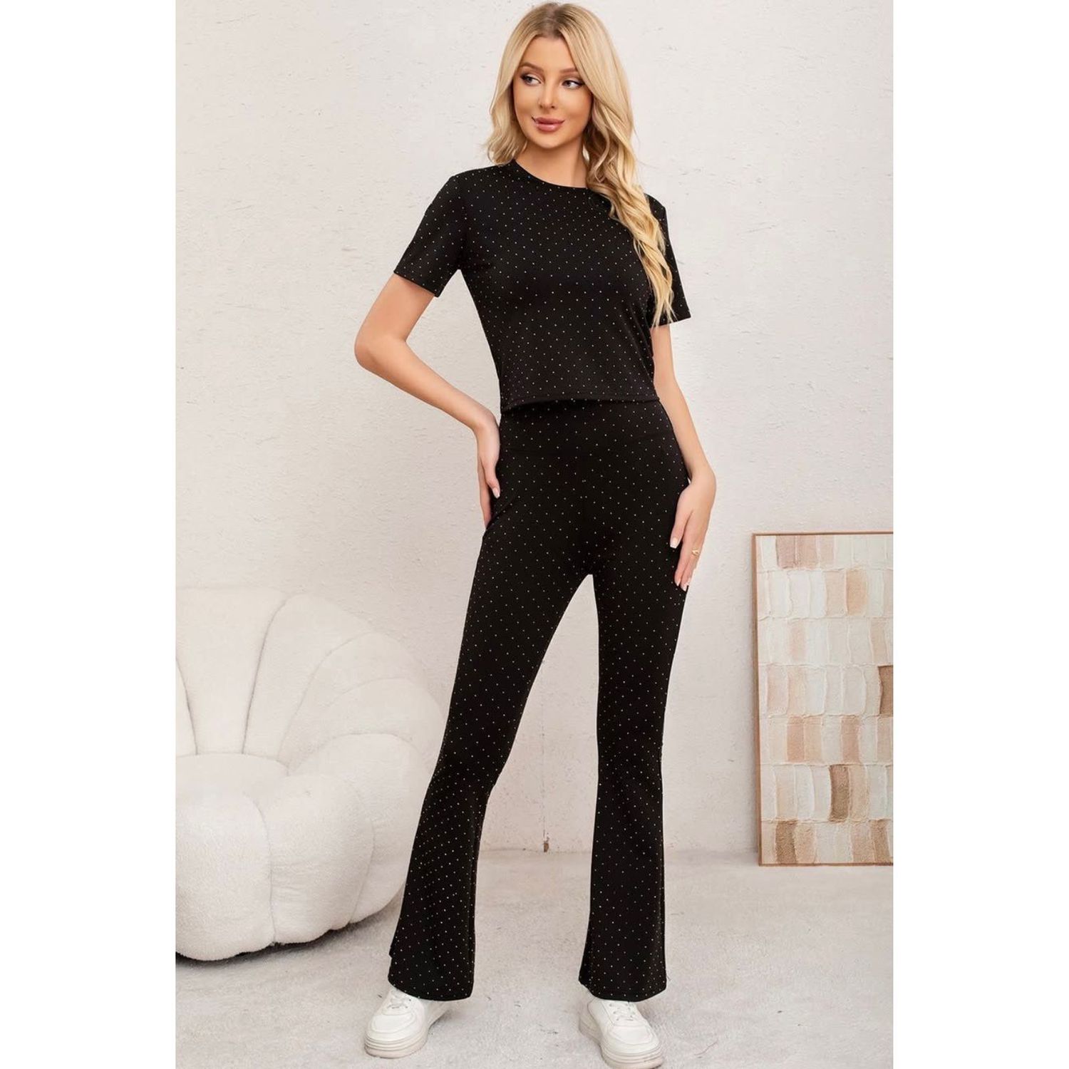 Likeshop - Conjunto Mujer 2 Piezas Short Y Calza Full Brillos Tendencia 7037