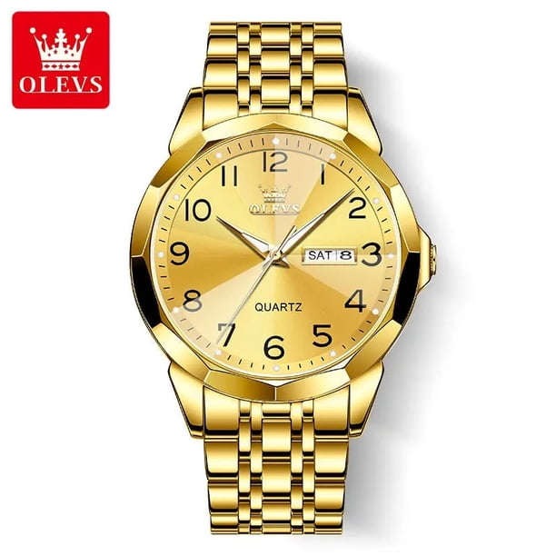 Reloj Dorado de Acero Inoxidable para Hombre Estilo Lujo y Deportivo para uso diario