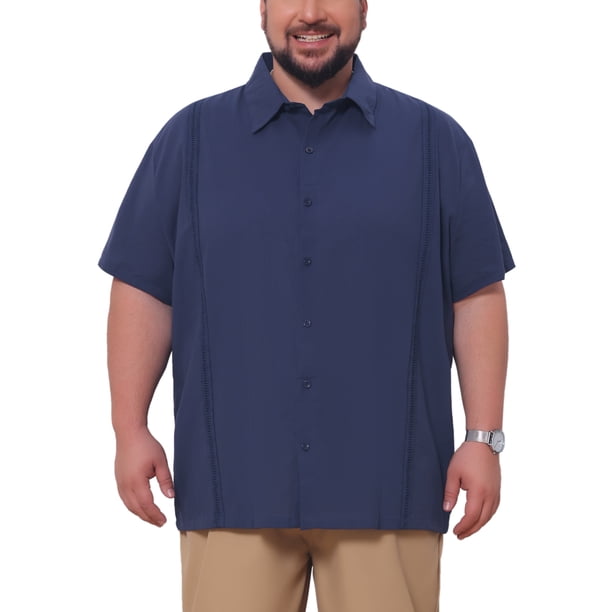 INSPIRE CHIC Camisas de Verano de Manga Corta de Color Sólido para Hombres Grandes y Altos Regreso a Clases 4XL Azul Oscuro