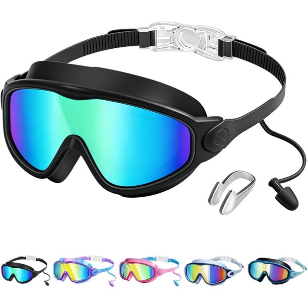 Gafas natación antivaho con pinza nariz tapones oídos antigoteo visión amplia protección UV
