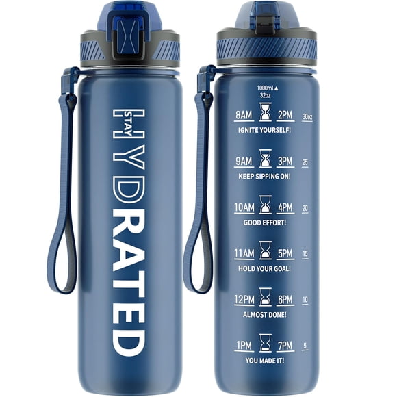 Botella de Agua QLUR 1000 ml con Pajilla y Marcador de Tiempo