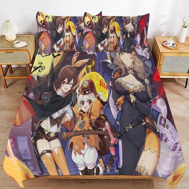 Genshin-Impact Genshin-Impact Bedding Set Sheet Set for Kids Adults,All Season Lightweight