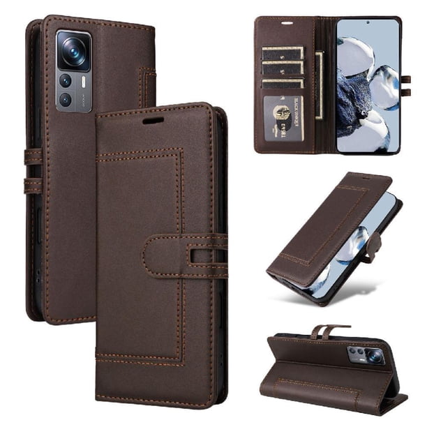 Premium Wallet Case for Xiaomi 12T with Card Slots & Kickstand, Flip Cover Brown