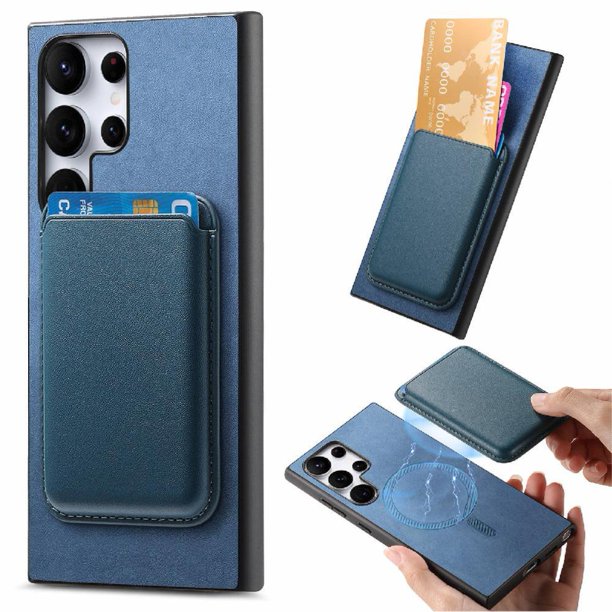 Funda de Cuero Magnética con Tarjetero para Samsung Galaxy S23 Ultra Cubierta Delgada Azul