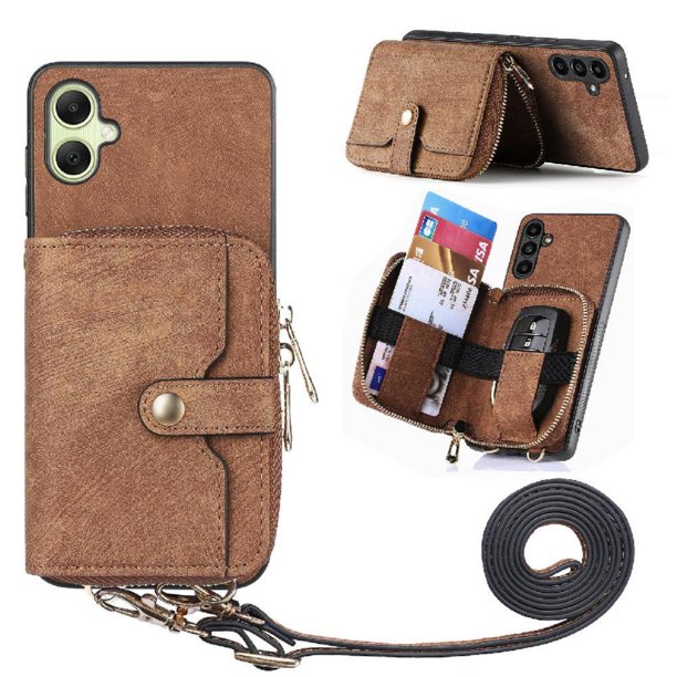 Funda Tipo Cartera con Correa Cruzada para Samsung Galaxy A06 Protección Contra Golpes Marrón