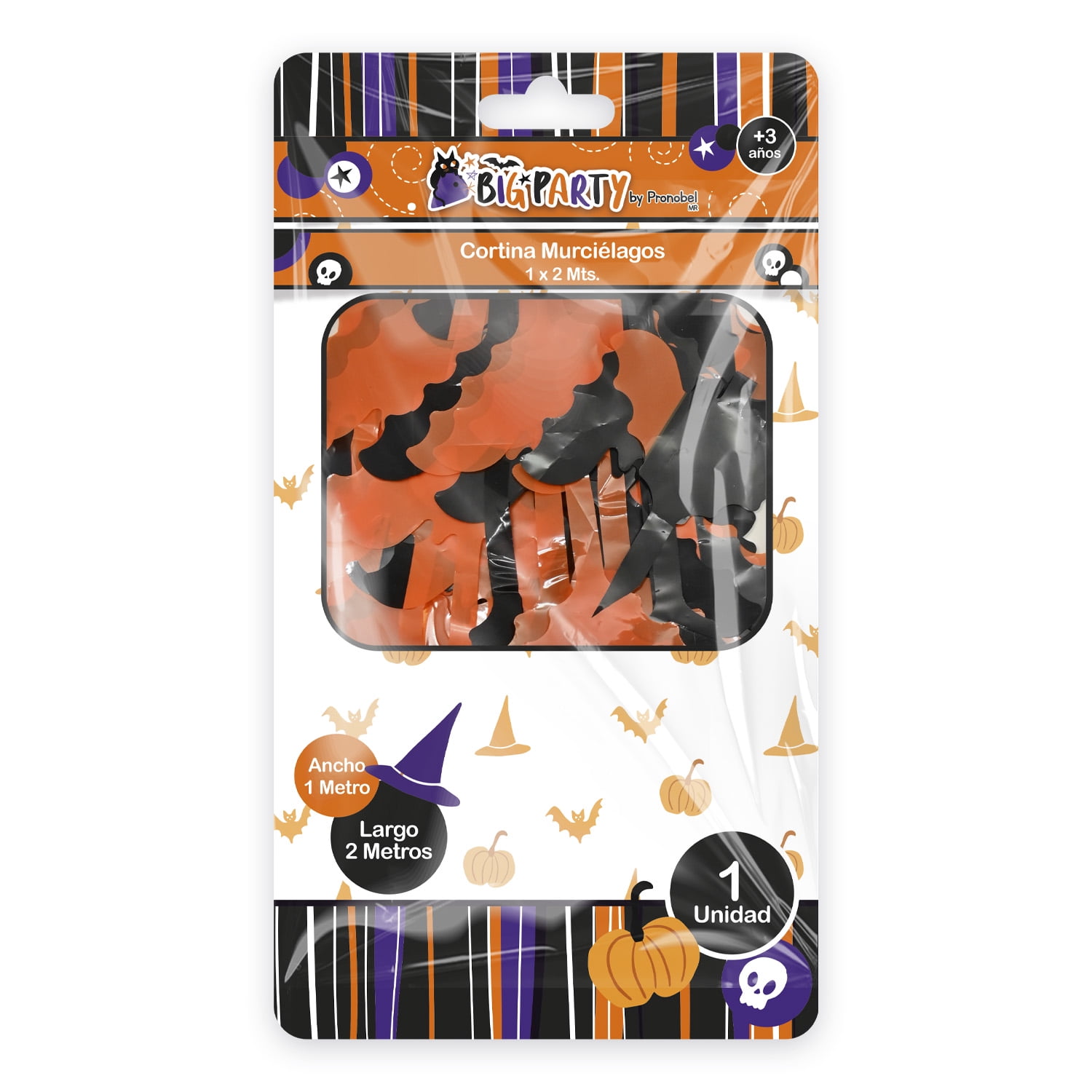 Cortina Murcielagos Negro-naranjo 1x2 Metros Halloween Big Party