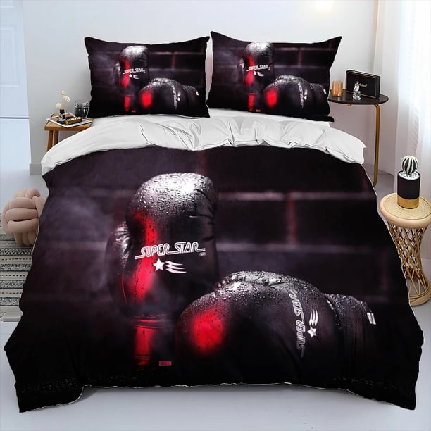 3D Boxing Gloves Boxer Fight Comforter Bedding Set,Duvet Cover Bed Set Quilt Cover Pillowcase,King Queen Size Bedding Set Adult