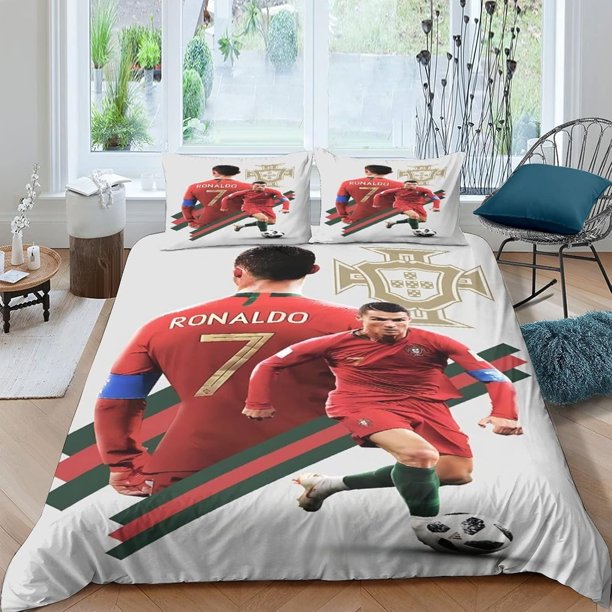 Soccer CR7 Duvet Cover Ronaldo Microfiber Bedding Set 3PC Kids Comforter Cover Set