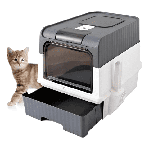 Genérico - Arenero Para Gatos Mascotas, Caja De Arena Diseño Cerrado Gris