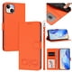 thumbnail image 1 of Funda de Cuero Tipo Billetera para Apple iPhone 15 de 6.1", con Tarjetero, Pulsera, Soporte a Prueba de Golpes con Relieve de Patrón Feliz, Funda para Teléfono, Naranja, For iPhone 15, 1 of 8