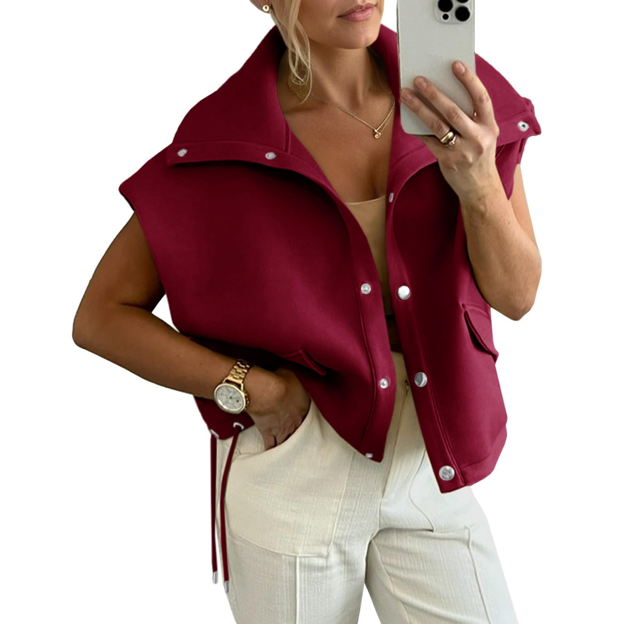 Cicy Bell - Chaleco Cicky Bell De Gran Tamaño, Corto, Con Botones, Rojo