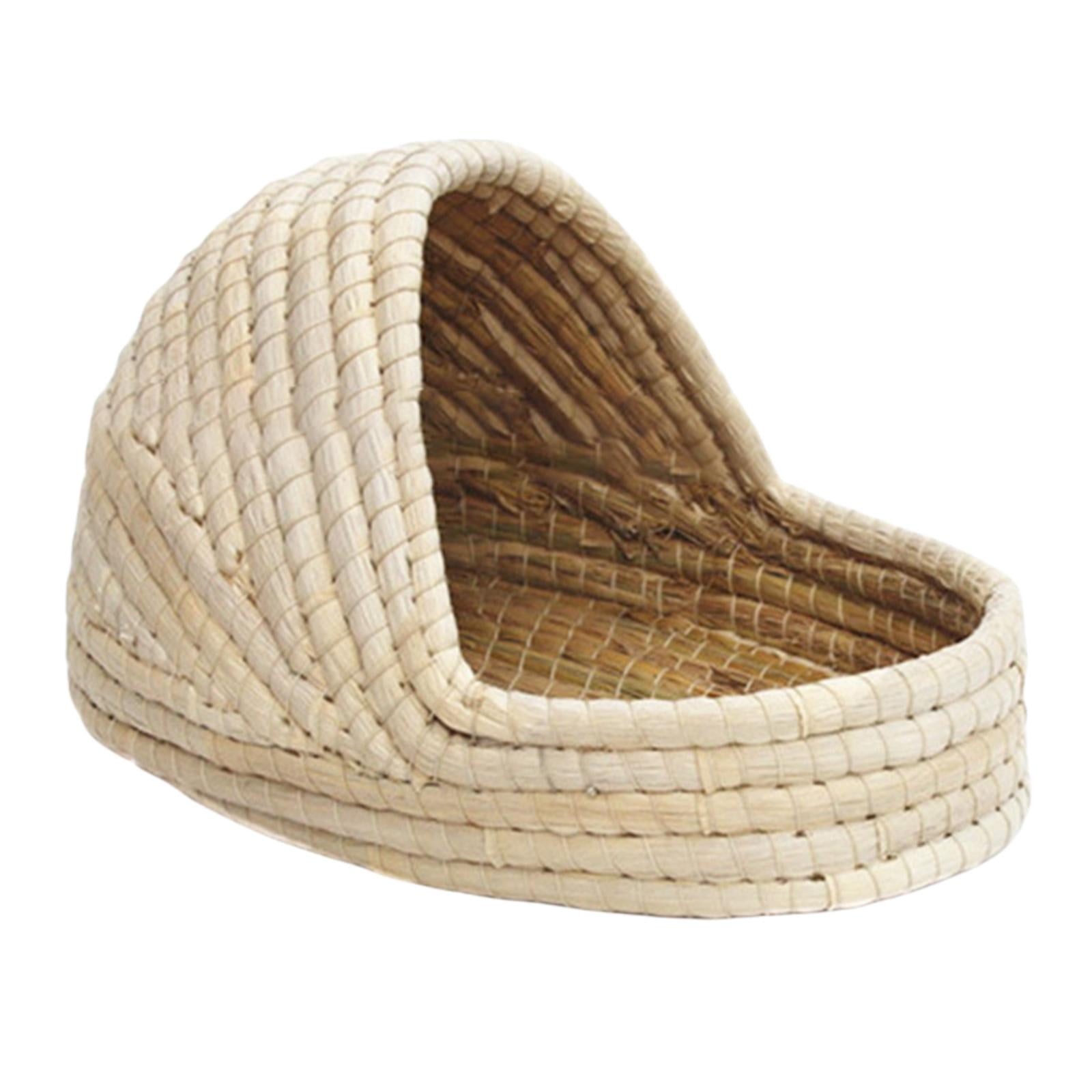 Magideal - Casa De Paja Tejida A Mano Para Incubar, Cueva De Cría De Pájaros, Base Plana, Nido De Hierba Para Loros, Guacamayos, Grises Africanos, Periquitos, Há Largo 34x23x18cm