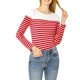 thumbnail image 2 of INSPIRE CHIC Blusa de Mujer para Regreso a Clases con Bloque de Color a Rayas de Manga Larga Camiseta Casual M Rojo-Blanco, 2 of 8