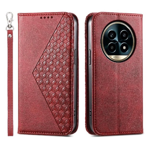 Funda Flip FOXDOCK para Realme 13 Pro Plus 5G , Estilo Billetera con Diseño Rombo, Correa de Mano y Soporte, Uso Diario