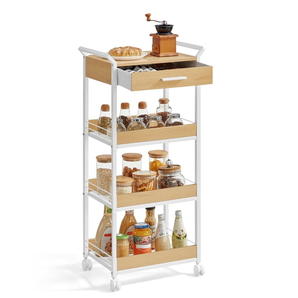 Carrito de almacenamiento VASAGLE enrollable de 4 niveles con cajón, 30 x 46 x 96 cm