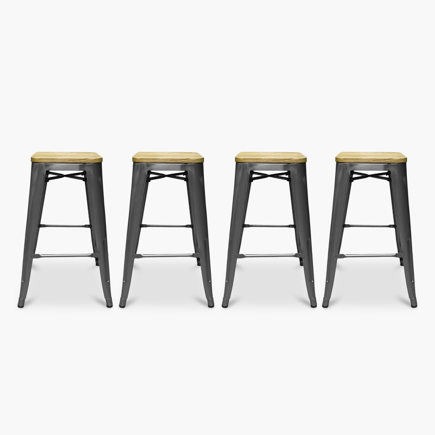 Form Design - Pack Tolix Taburetes 66 Madera X4 Plata