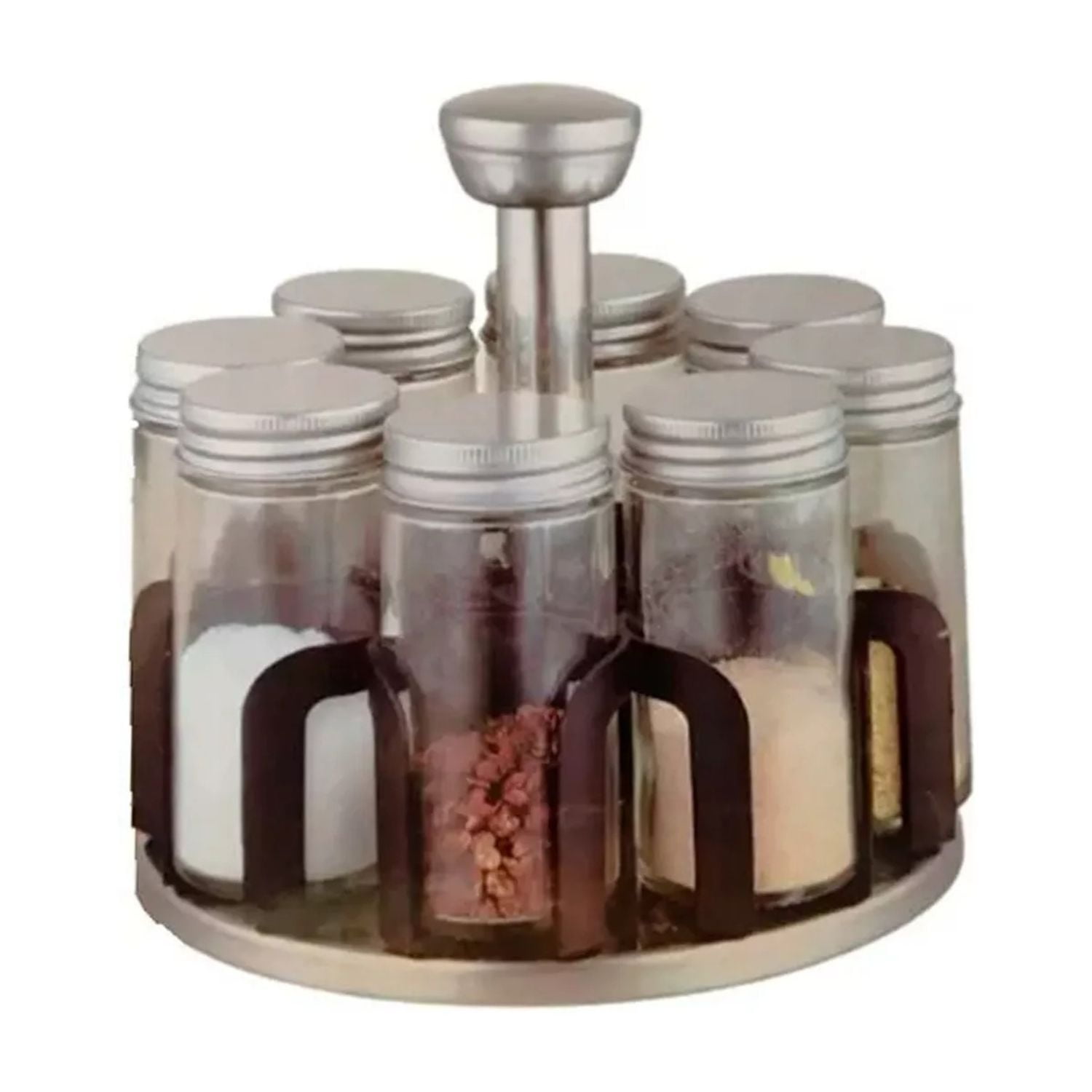 Disparo - Especiero Giratorio 6 Frascos Tapa Metal 16cm Plata