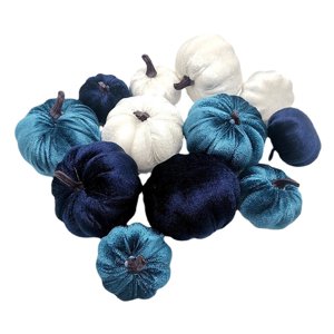 Magideal - 12 Calabazas Pequeñas De Terciopelo, Calabazas Artificiales, Calabazas Decorativas De Espuma Para El Festival De Acción De Gracias, Decoración De Otoñ , Azul C-Azul 12 Piezas