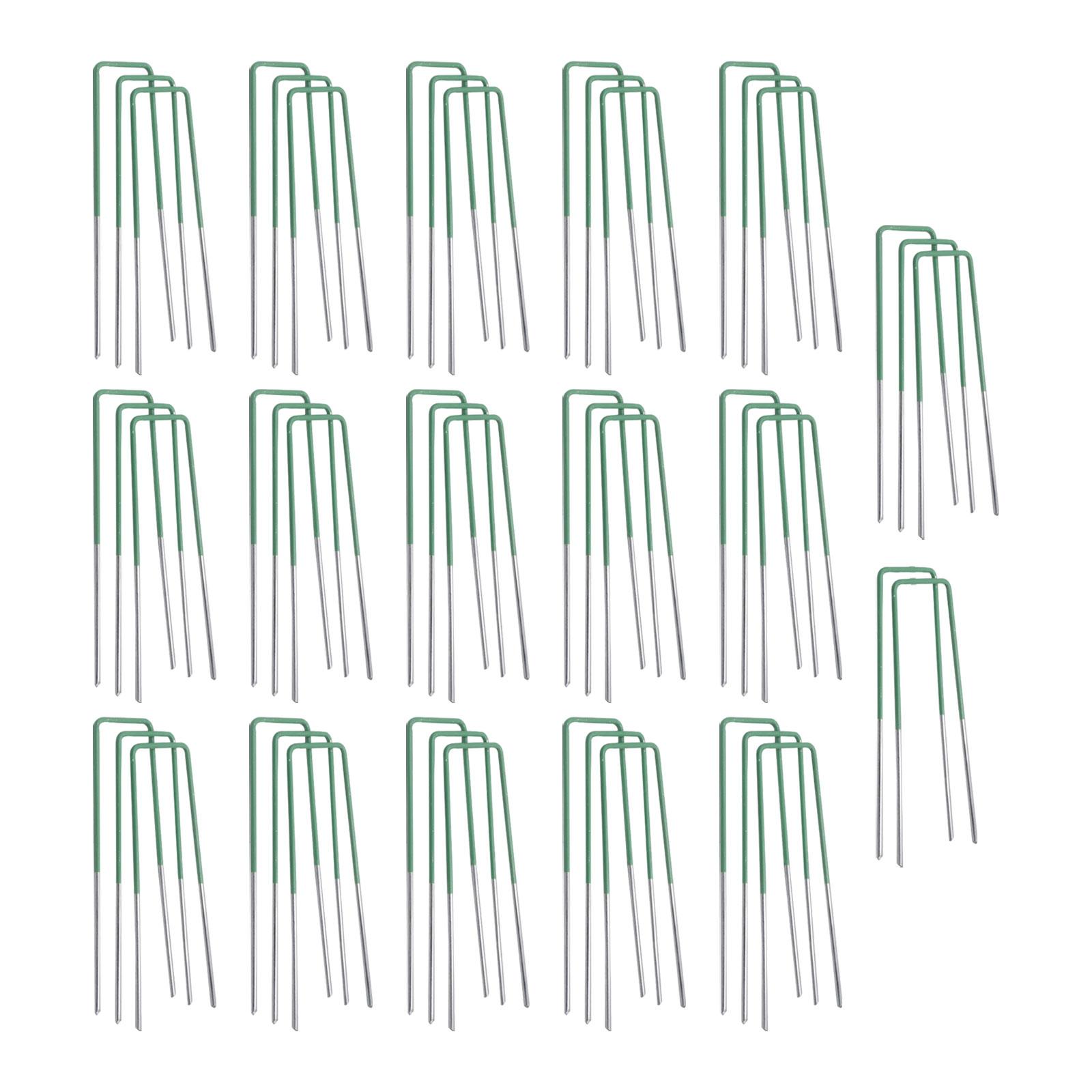 Ioensy - 50 Uds. De Alfileres De Césped, Grapas De Paisaje Pintadas De Verde Para Paisaje De Patio De Tela De Césped, 3X40X150Mm