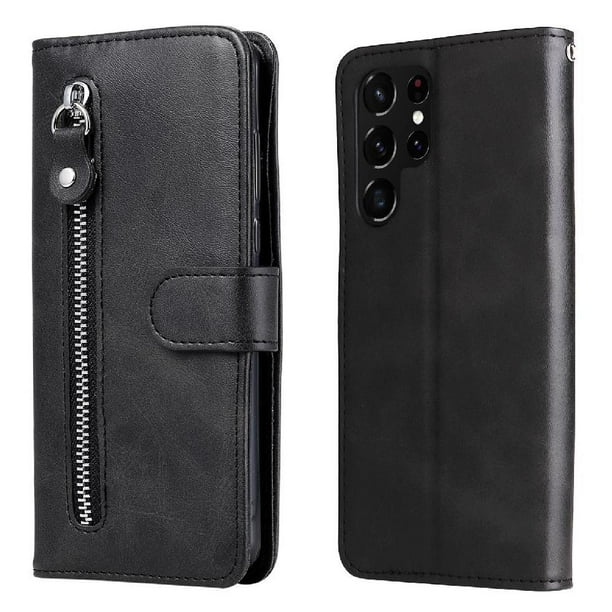 Funda con Cremallera para Samsung Galaxy S22 Ultra 5G, Carcasa Cartera de Cuero PU con Soporte y Tarjetero