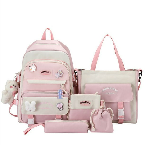 5 Pcs/Set New Women's Ins Student University Backpack School Bags Teenager Girls Schoolbag Kawaii Backpack