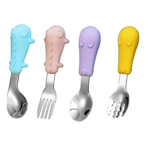 Genérico - Set 3 Cubierto+Cuchara Acero Inoxidable Silicona Bebe Lau
