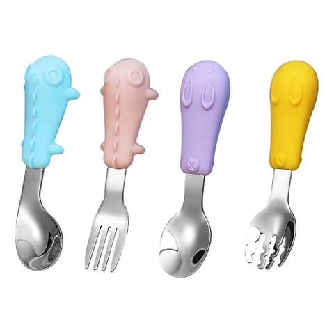 Genérico - Set 3 Cubierto+Cuchara Acero Inoxidable Silicona Bebe Lau