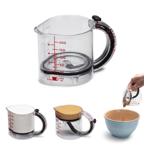 Taza Medidora Ajustable Todo en Uno Dreamfarm Upcup, Medidas Métricas e Imperiales hasta 1 Taza - Negro/Transparente