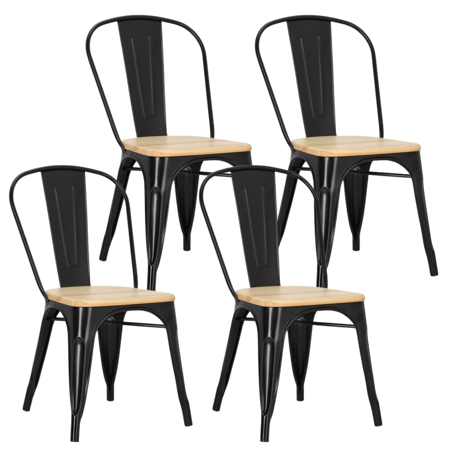 Pandalino - Pack 4 Sillas Tolix Negras | Metal Y Madera | Resistencia Al Exterior