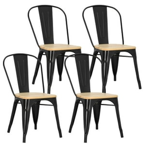 Pandalino - Pack 4 Sillas Tolix Negras | Metal Y Madera | Resistencia Al Exterior Negro